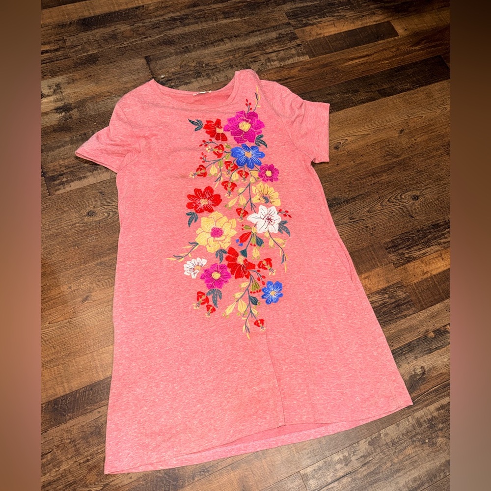 Umgee Pink Floral Embroidered Casual Dress